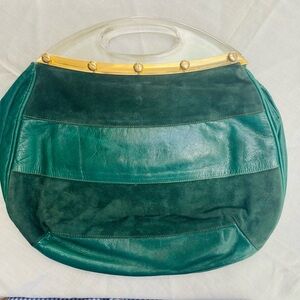 Bloomingdale’s Italian Leather and Suede Purse with Lucite Handle